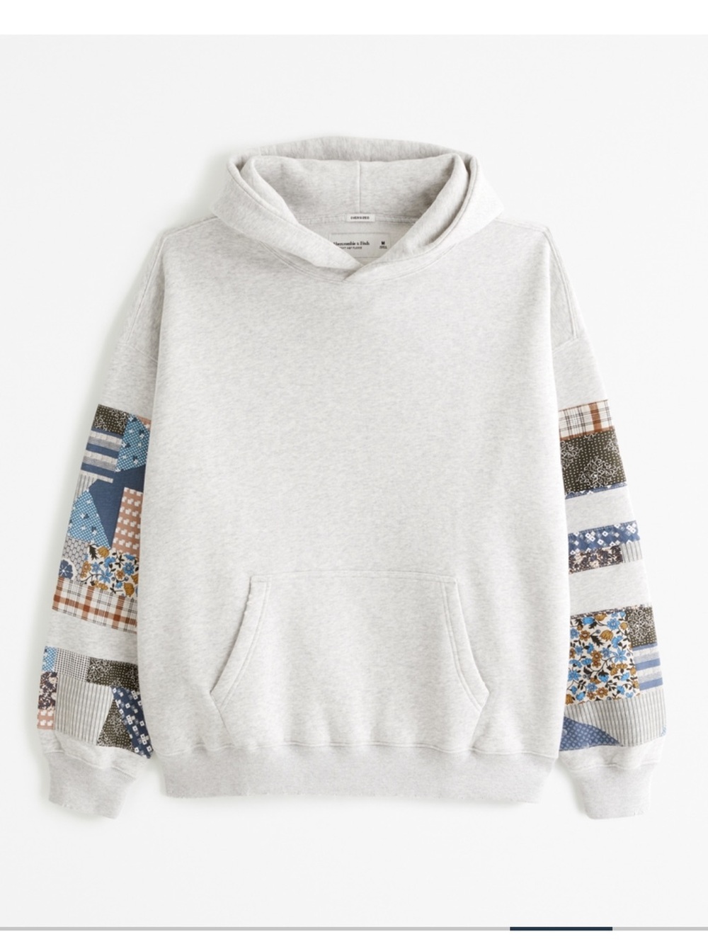 Abercrombie & Fitch Essential Popover Patchwork Embroidered Hoodie in Gray
